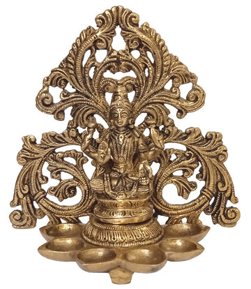 Brass Idol Lakshmi with 6 Diyas Oil Lamp