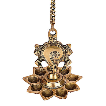 Brass Shankh Chakra Diya Wall Hanging Oil Lamp - 800 GM